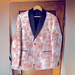 Zara Man Winter 2017 Party Pink Floral Flower Blazer Coat Jacket 42 Tailored Fit